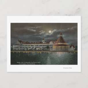 Coronado, CA - Moonlit View of Hotel del Coronad Vykort