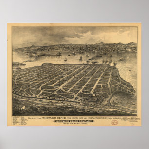 Coronado California Antique Panoramic Karta Poster