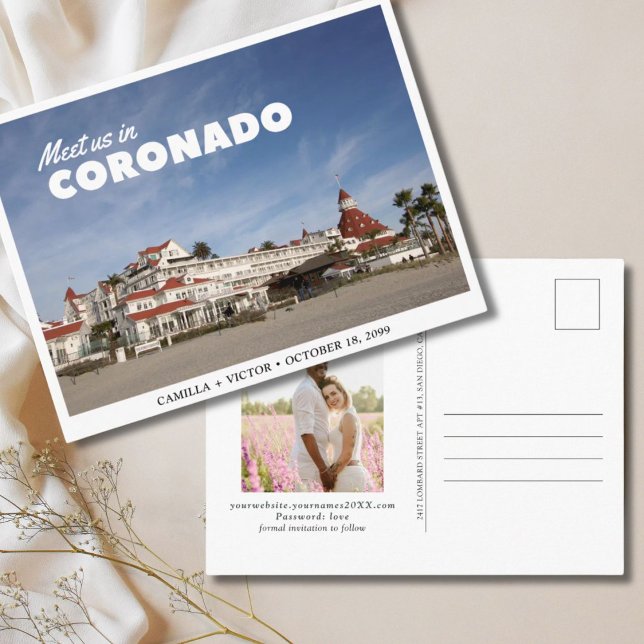 Coronado Hotel Bröllop Save the Date Postkort Vykort (Coronado Hotel Wedding Save the Date Postcard
)
