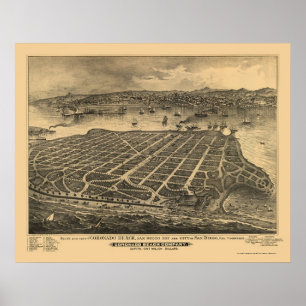 Coronado strand, panorama- karta för CA - 1880s Poster