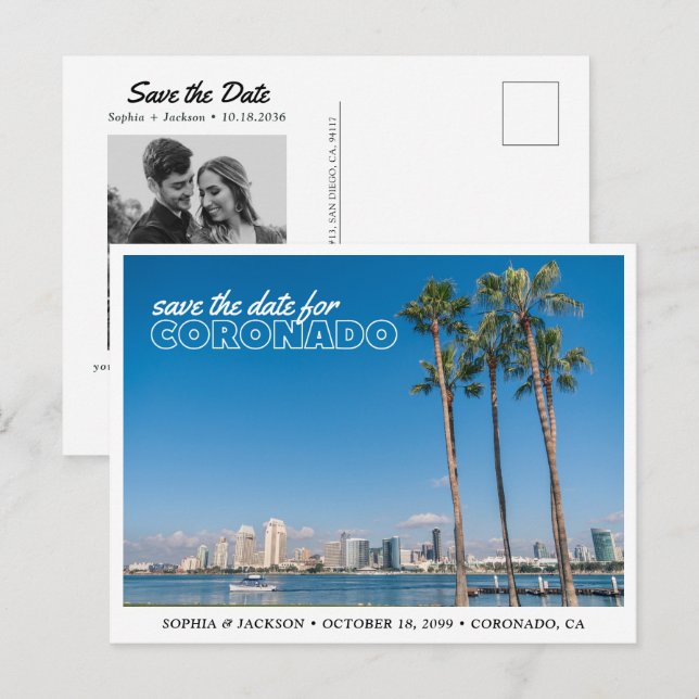 Coronado Wedding Save the Date Retro Postcard Vykort (Fram/baksida)