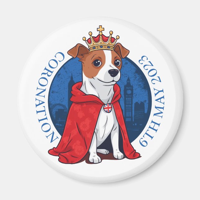 Coronation UK. Lustig Jack Russell hund Magnet (Framsidan)