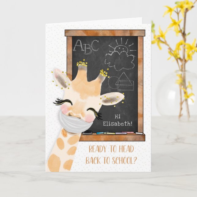 Coronavirus Back to school Giraffe w/Mask Kort (Gul blomma)