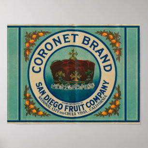 CoronetcitronLabelChula utsikt, CA Poster