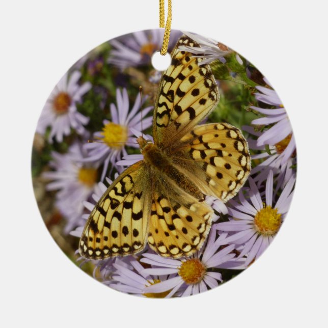 Coronis Fritillary på Aster Flowers i Grand Teton Julgransprydnad Keramik (Framsidan)