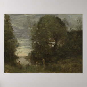 Corot - Bathers i en trädad Bäck Poster
