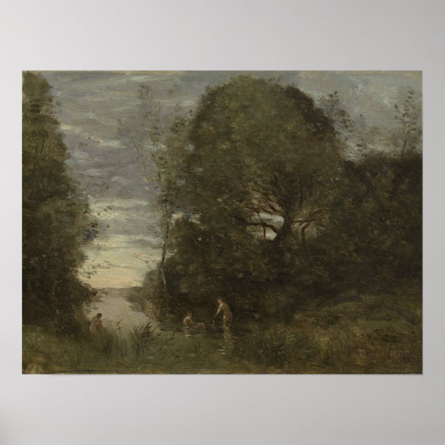 Corot - Bathers i en trädad Bäck Poster (Framsidan)