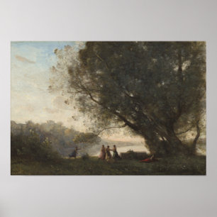 Corot - Dance under Träd, Kant vid Sjö 1865 Poster
