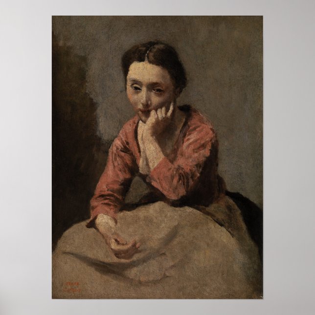 Corot - Eftertänksam ung kvinna Poster (Framsidan)