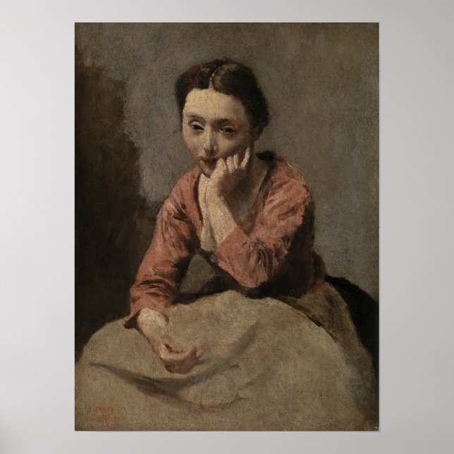 Corot - Eftertänksam ung kvinna Poster (Framsidan)
