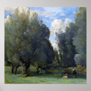 Corot - Fiske under Willows Poster