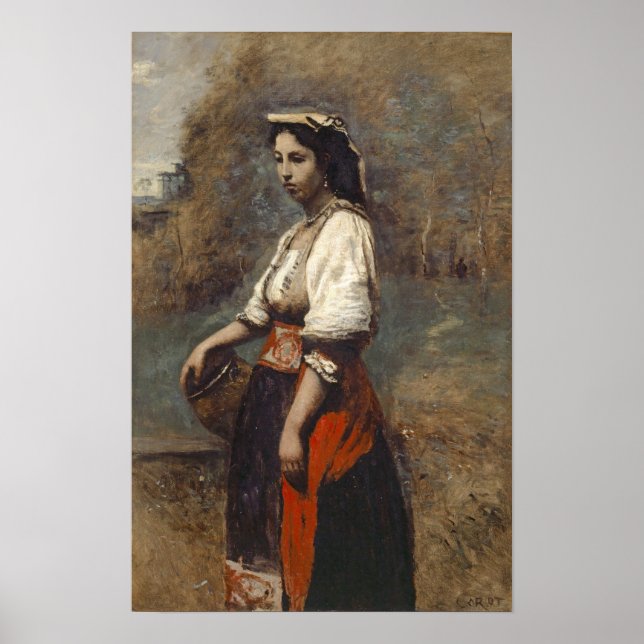 Corot - Italianne vid La Fontaine 1865 Poster (Framsidan)