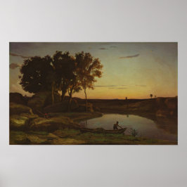 Corot - Liggande med Sjö och Boatman Poster