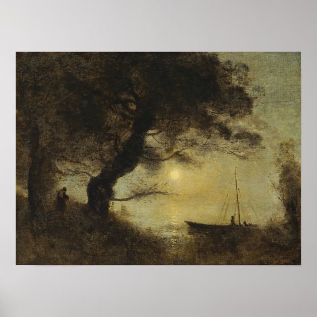 Corot - Månskensbåt 1871 Poster (Framsidan)
