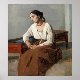 Corot - Melancholy, italiensk kvinna Poster