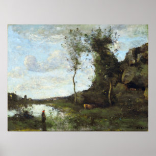 Corot - Peasant Woman and Cow at the Mare Poster