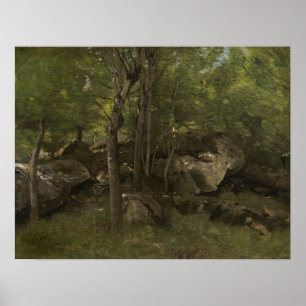 Corot - Sten i skogen Fontainebleau 1860 Poster