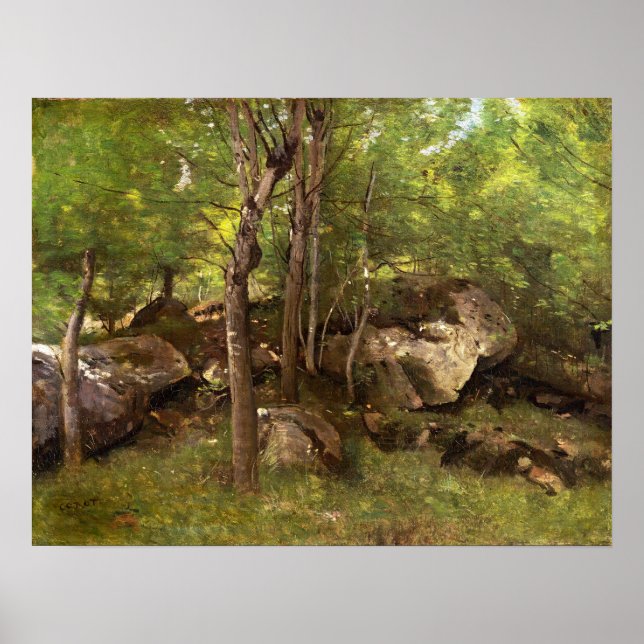 Corot - Sten i skogen Fontainebleau 1860 Poster (Framsidan)