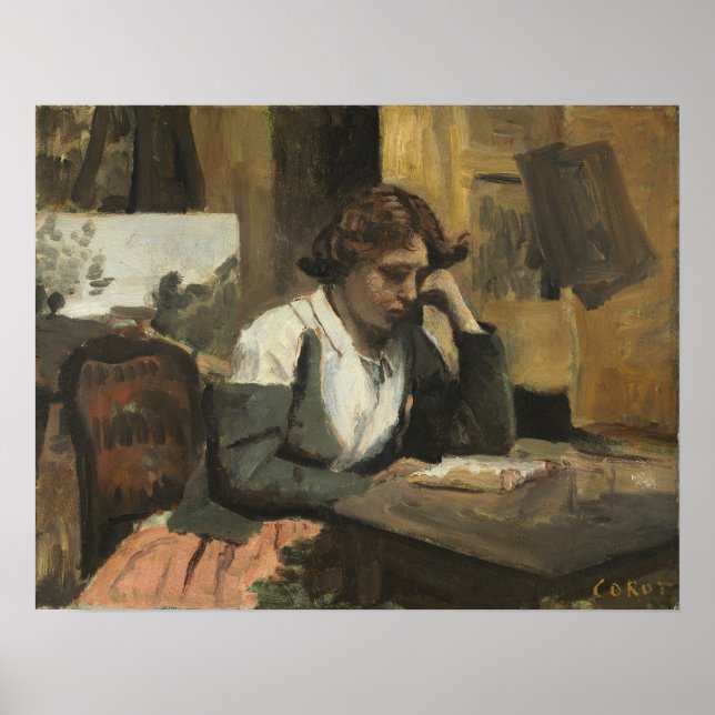Corot - Ung flicka läser Poster (Framsidan)