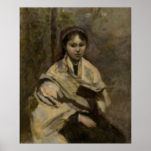 Corot - Ung flicka sittande med bok i handen Poster