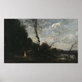 Corot - Wood Kant med tre barnkvinnor Poster
