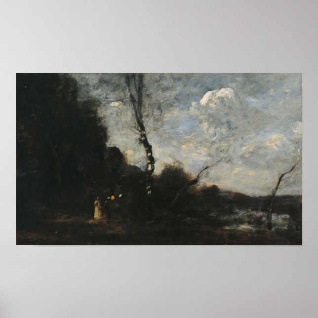 Corot - Wood Kant med tre barnkvinnor Poster (Framsidan)