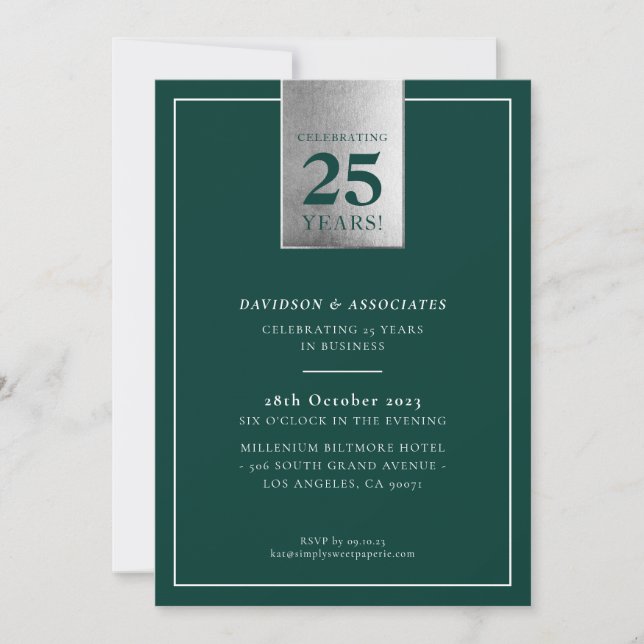 CORPORATE ANNIVERSARY class business green silver Inbjudningar (Framsida)