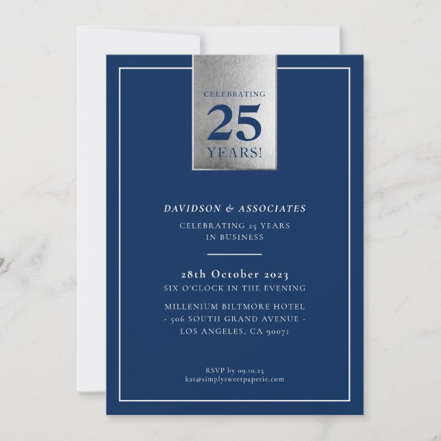 CORPORATE ANNIVERSARY styvlig business navy silver Inbjudningar (Framsida)