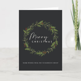 CORPORATE BLACK CHIC HOLLY BERRY WREATH CHRISTMAS KORT