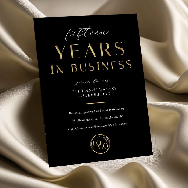 Corporate Black & Gold Logo Business Anniversary Inbjudningar (Skapare uppladdad)
