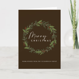 CORPORATE BROWN CHIC HOLLY BERRY WREATH CHRISTMAS KORT
