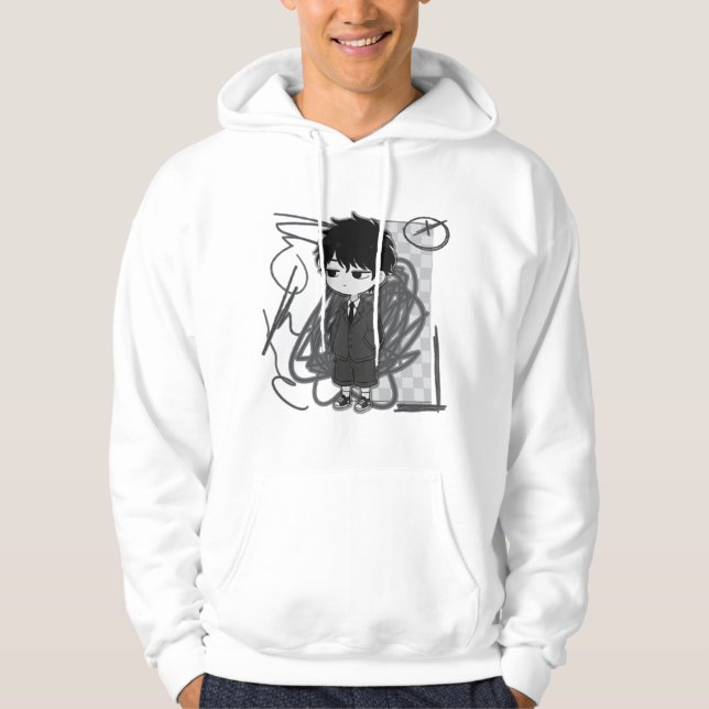 Corporate Burnout Relatable Chibi Boy Suit Illustr Hoodie (Framsida)