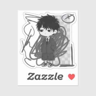 Corporate Burnout Relatable Chibi Boy Suit Illustr Klistermärken
