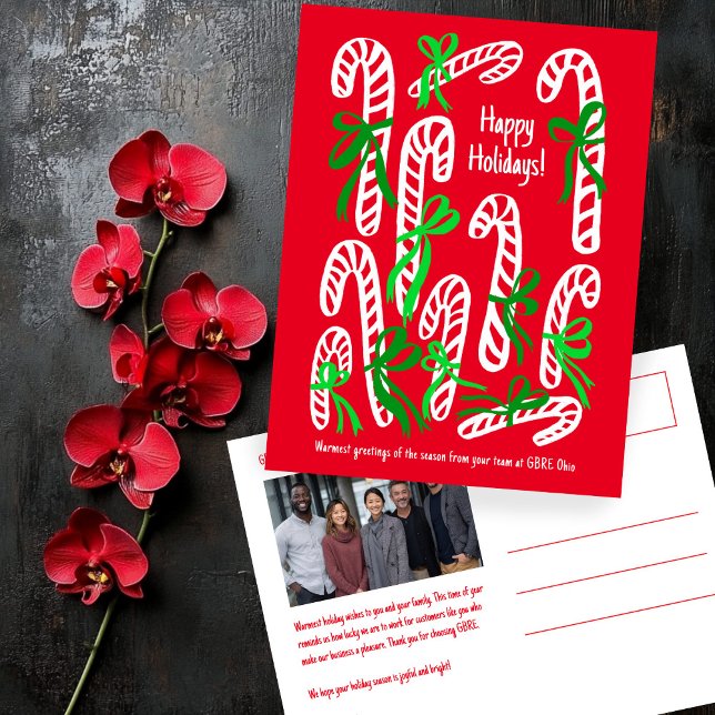 Corporate Candycanes CUSTOM PHOTO Christmas Helg Vykort (Corporate Candycanes CUSTOM PHOTO Christmas Holiday Postcard
)