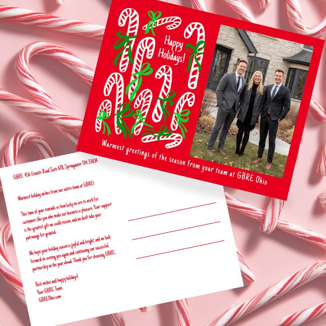 Corporate Candycanes CUSTOM PHOTO Christmas Helg Vykort (Corporate Candycanes CUSTOM PHOTO Christmas Holiday Postcard
)