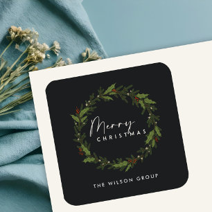 CORPORATE CHIC BLACK HOLLY BERRY WREATH CHRISTMAS FYRKANTIGT KLISTERMÄRKE