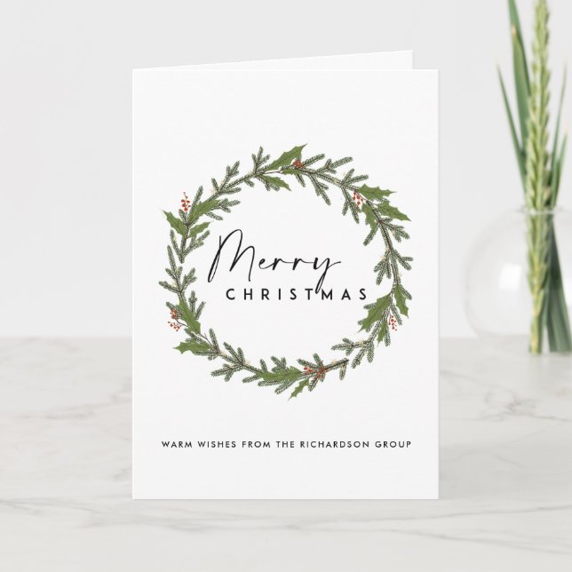 CORPORATE ELEGANT HOLLY BERRY WREATH CHRISTMAS KORT (Framsida)