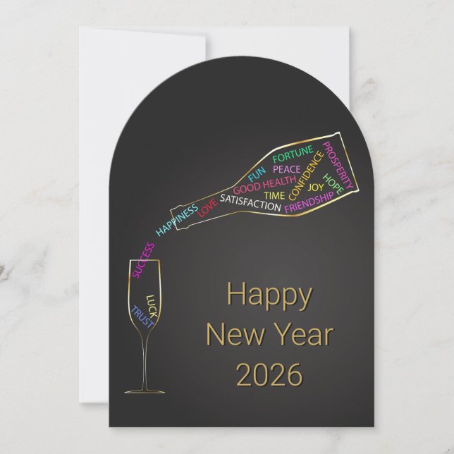 Corporate Elegant New Year 2026 Bottle Motivation Julkort (Framsida)