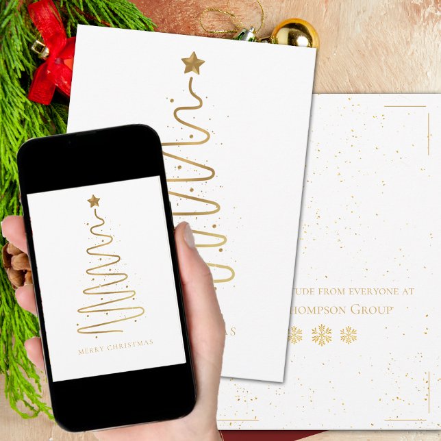 Corporate Elegant White Guld God jul Träd Julkort (Corporate Elegant White Gold Merry Christmas Tree Holiday Card)