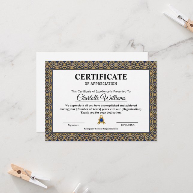 Corporate Employee Appreciation Certificate Gold Inbjudningar (Fram/Back In Situ)
