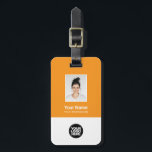 Corporate Employee Photo, Bar Code, Logo, Name Bagagebricka<br><div class="desc">Easily personalize this Custom Employee Name Luggage Tag with Photo, Scan Bar Code and business logo. A simple business design in orange and white colors fully customizable in front and back sizes, sans-serif basic and modern fonts and a professional and clear look. Perfect as Employee Business Travel Gadgets, Travel Accessories...</div>