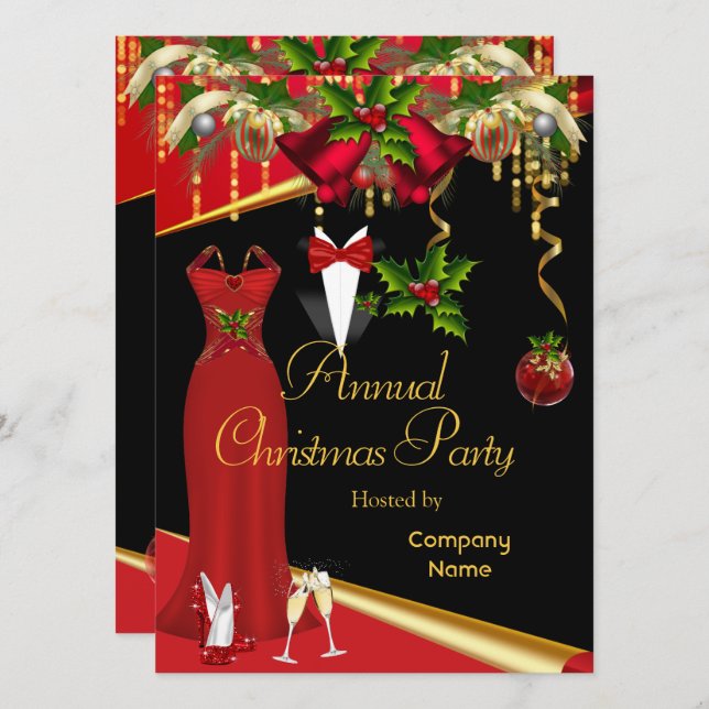 Corporate Formal Jul Julfest Red 2 Inbjudningar (Fram/baksida)