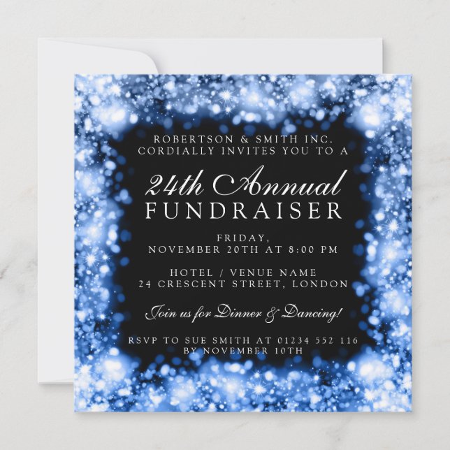 Corporate Fundraiser Gala Party Blue Sparkling Inbjudningar (Framsida)