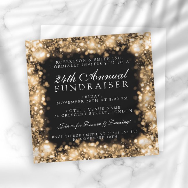 Corporate Fundraiser Gala Party Guld Sparkling Inbjudningar (Skapare uppladdad)