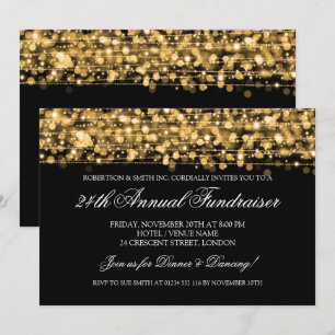 Corporate Fundraiser Gala Party Sparkles Guld Inbjudningar