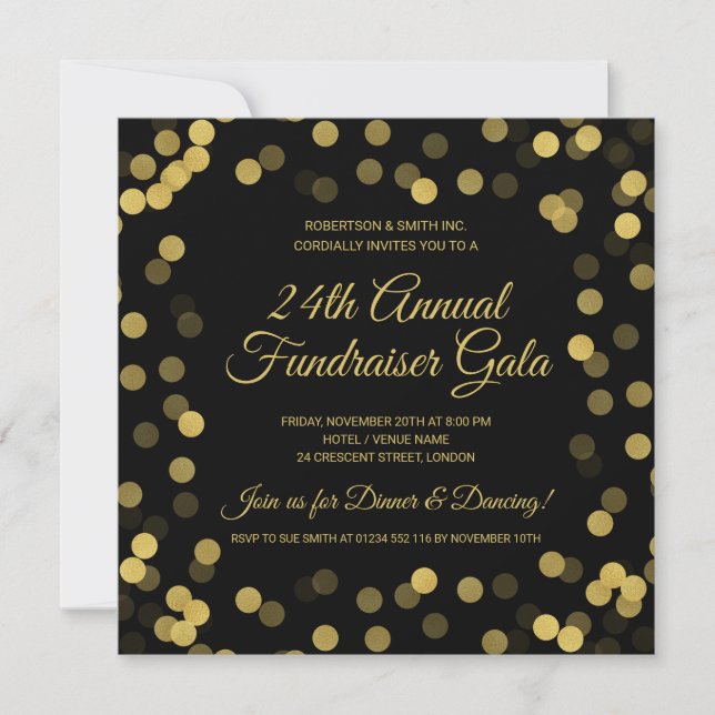Corporate Fundraiser Guld Glitter Dots Black (Framsida)