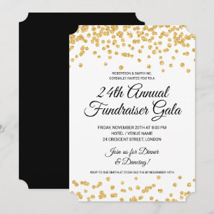 Corporate Fundraiser Party Guld Glitter Confetti Inbjudningar