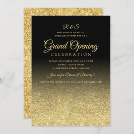 Corporate Grand Open Guld Glam Glitter Black Inbjudningar