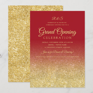Corporate Grand Open Guld Glam Glitter Red Inbjudningar