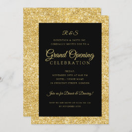 Corporate Grand Open Guld Glitter Monogram  Inbjudningar